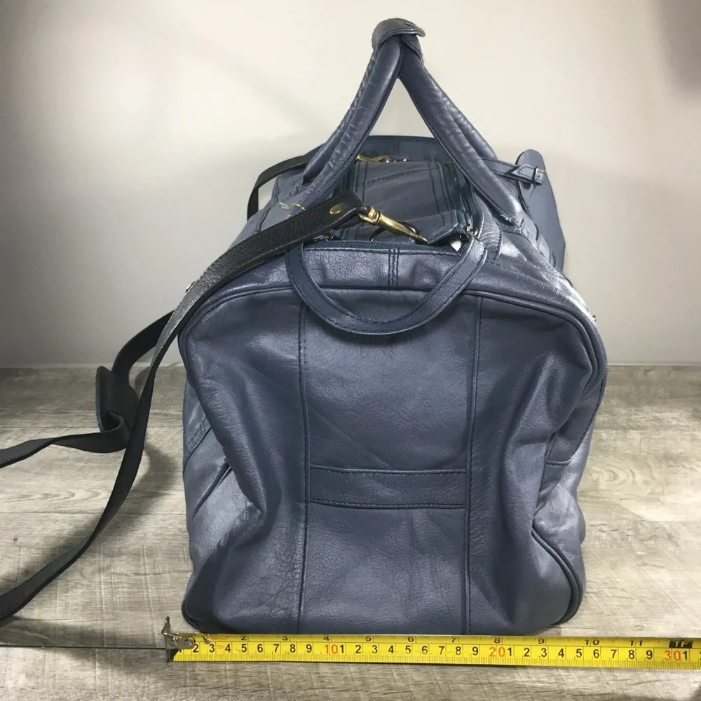 Vtg Gray Leather Duffel Duffle Gym Travel Weekender Everyday Bag Pack Luggage